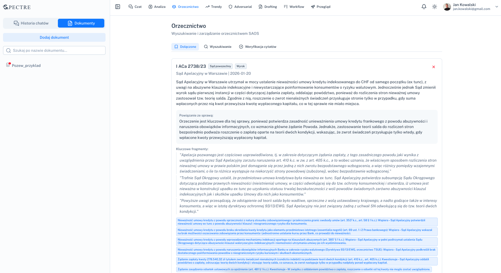 Screenshot modułu Orzecznictwo SAOS