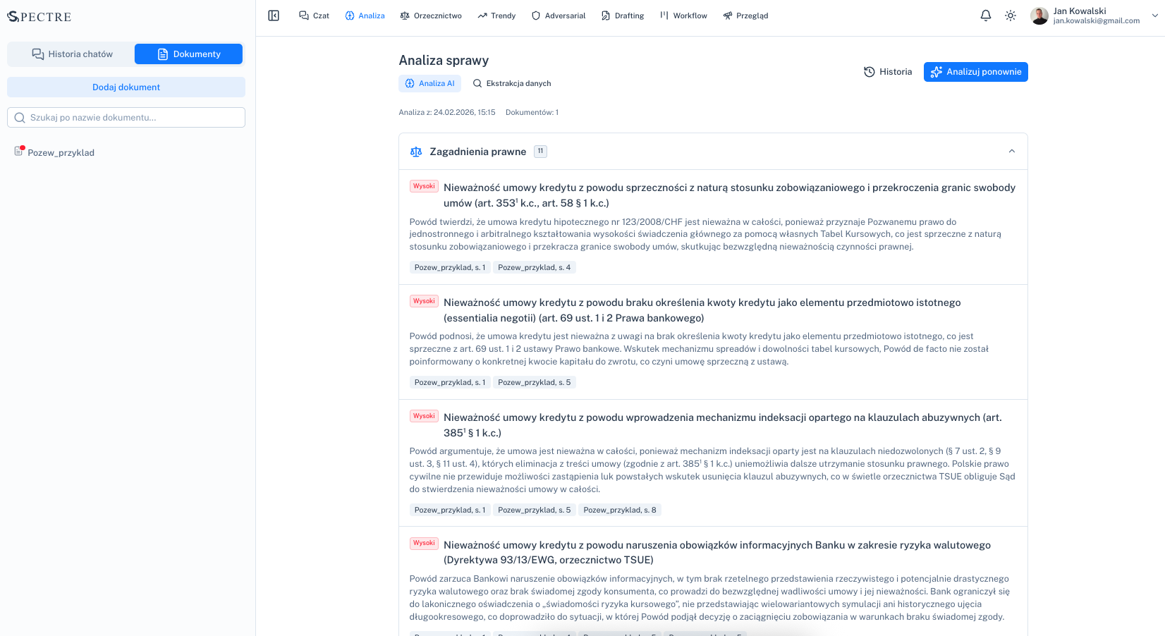Screenshot modułu Case Intelligence